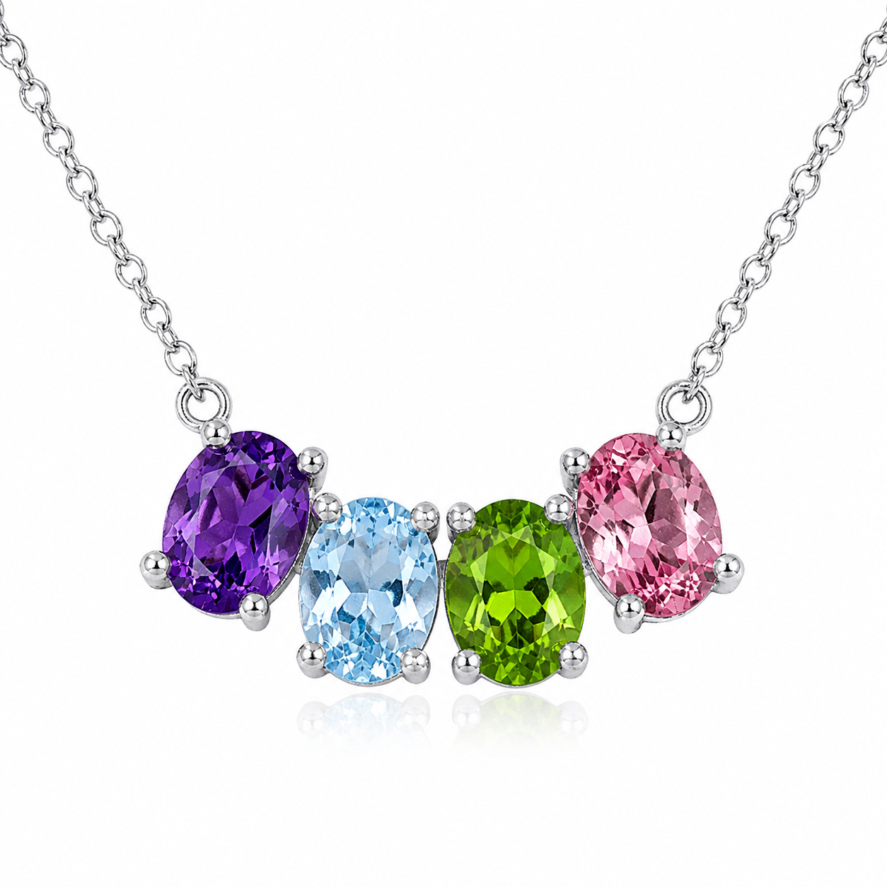 Rhodium Plated 925 Silver Multi Oval Mounting Necklace - BGP01009 | BGP01012 | BGP01012