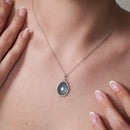 Collar de plata de ley 925 rodiada con circonita cúbica ovalada y piedra de nacimiento - BGP01034