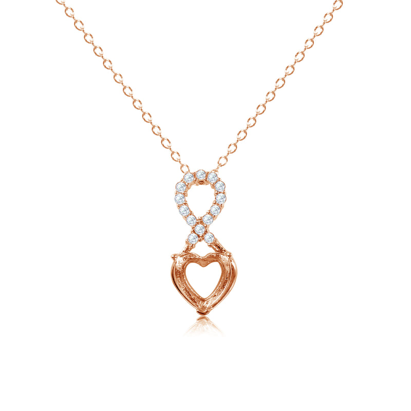 Collar de montaje de corazón con gota infinita personalizado chapado en oro rosa de plata 925 con circonita - BGP01088RGP