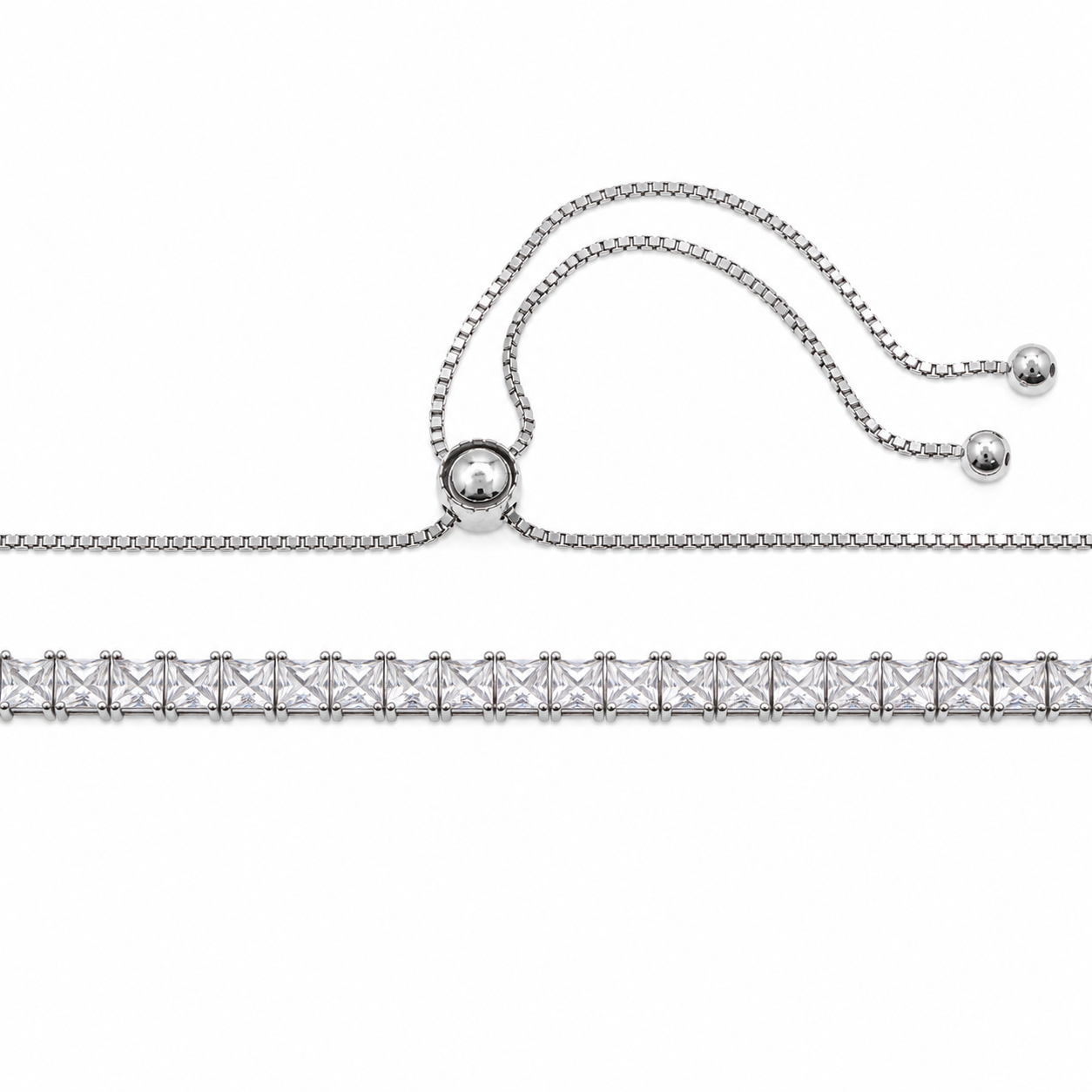 Rhodium Plated 925 Sterling Silver Adjustable CZ Bridal Tennis