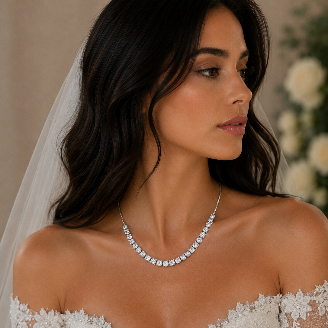Rhodium Plated 925 Sterling Silver Adjustable CZ Bridal Tennis