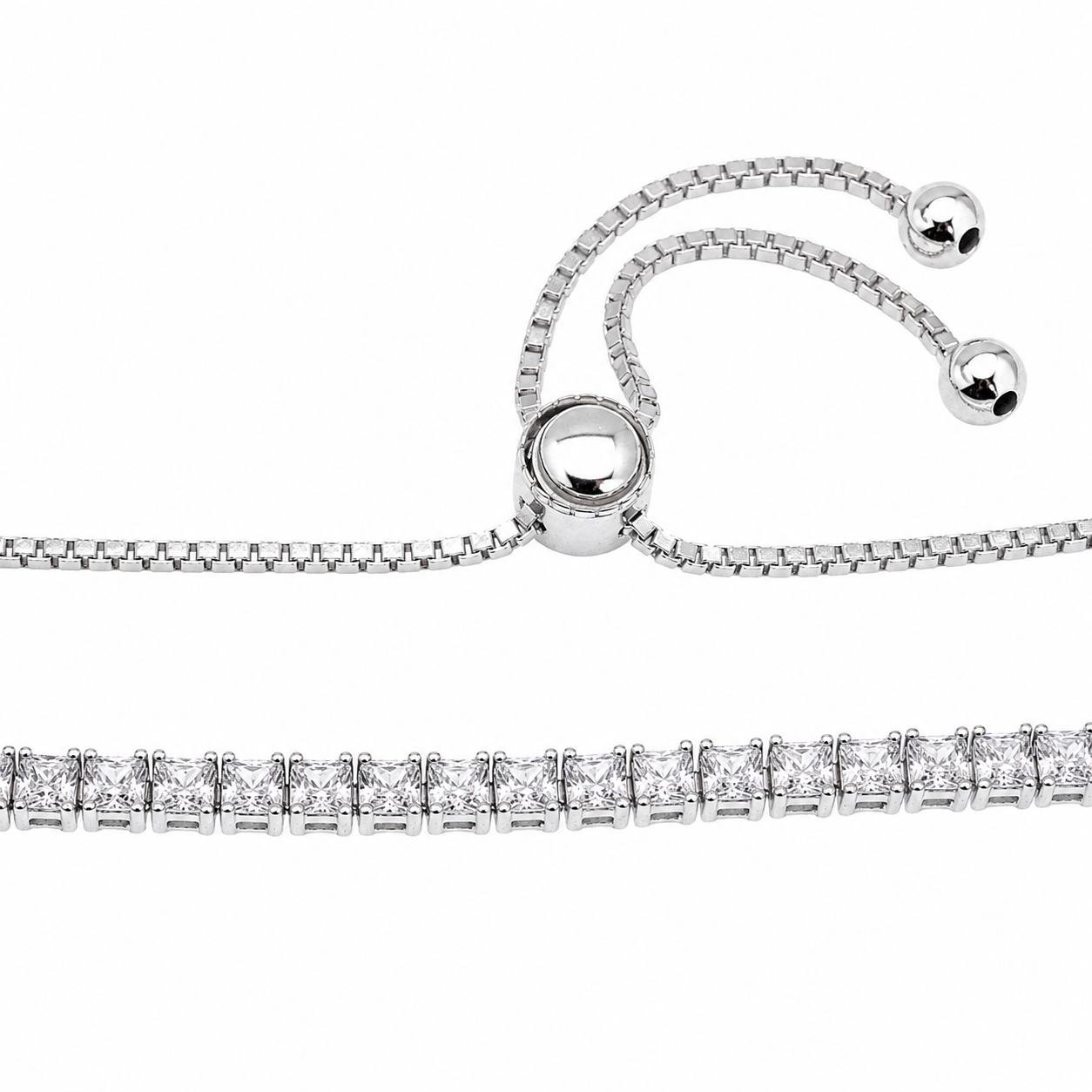 Rhodium Plated 925 Sterling Silver Adjustable Tennis CZ Bridal Necklace - BGP01256