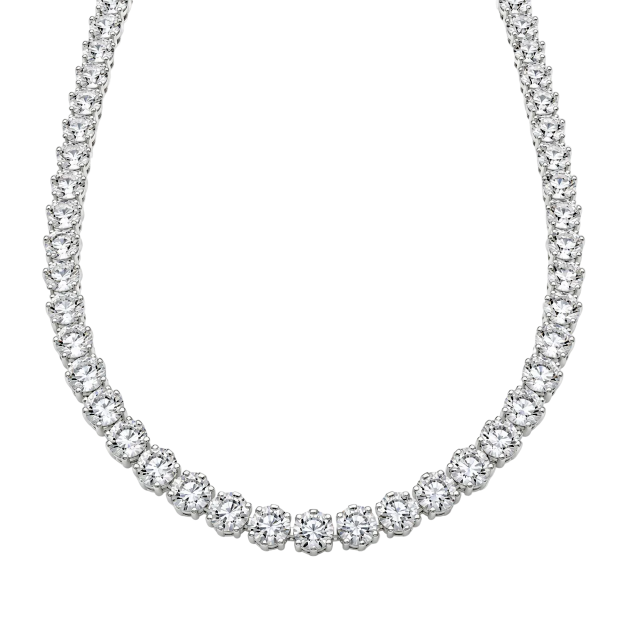 Rhodium Plated 925 Sterling Silver Tennis CZ Bridal Necklace