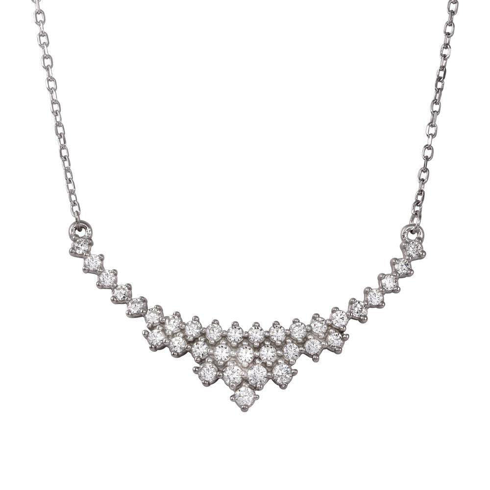 Rhodium Plated 925 Sterling Silver Cz Curved V Bridal Necklace- BGP01265