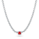 Rhodium Plated 925 Sterling Silver Bubble Tennis CZ Red Center Stone Necklace - BGP01469JAN