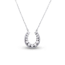 Rhodium Plated 925 Sterling Silver Horseshoe Pearl Clear CZ Necklace - BGP01487