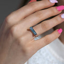 Clearance-Silver 925 Rhodium Plated Long Blue CZ Bar Ring - BGR00003AQU