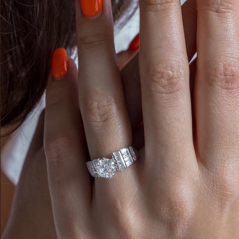 Anillo Plata 925 Rodiada con Piedra y Baguette - BGR00009