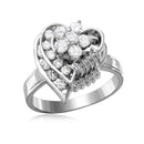 Clearance - Rhodium Plated 925 Sterling Silver Clear Flower 2 Row Hearts Fidgetting Clear CZ Ring - BGR00045