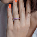 Anillo de eternidad con circonita cúbica cuadrada rosa y juego de canales chapados en rodio de plata 925 - BGR00056