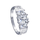 Rhodium Plated 925 Sterling Silver Clear Baguette Rectangular CZ Bridal Ring - BGR00066
