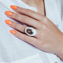 Clearance-Silver 925 Rhodium Plated Open White Stone Black CZ Ring - BGR00074