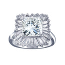 Anillo de novia antiguo de plata de ley 925 rodiada con circonitas cúbicas cuadradas y baguette transparente - BGR00103