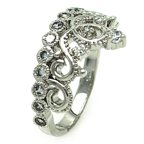 Silver 925 Rhodium Plated Crown Pear and Round CZ Ring - BGR00113