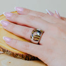 Clearance-Silver 925 Rhodium Plated Tiger Stripes Ring - BGR00152