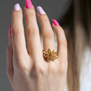 Clearance-Silver 925 Gold Plated Clear CZ Flower Ring - BGR00161