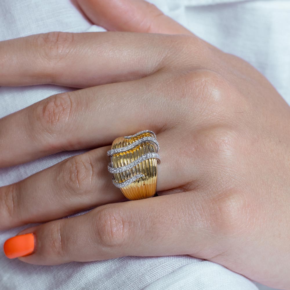 Clearance-Silver 925 Rhodium and Gold Plated Clear CZ Tendril Wrap Ring - BGR00192