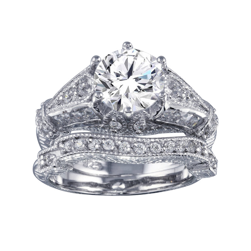 Juego de anillos de boda nupciales con circonita cúbica transparente chapado en rodio de plata 925 - BGR00377