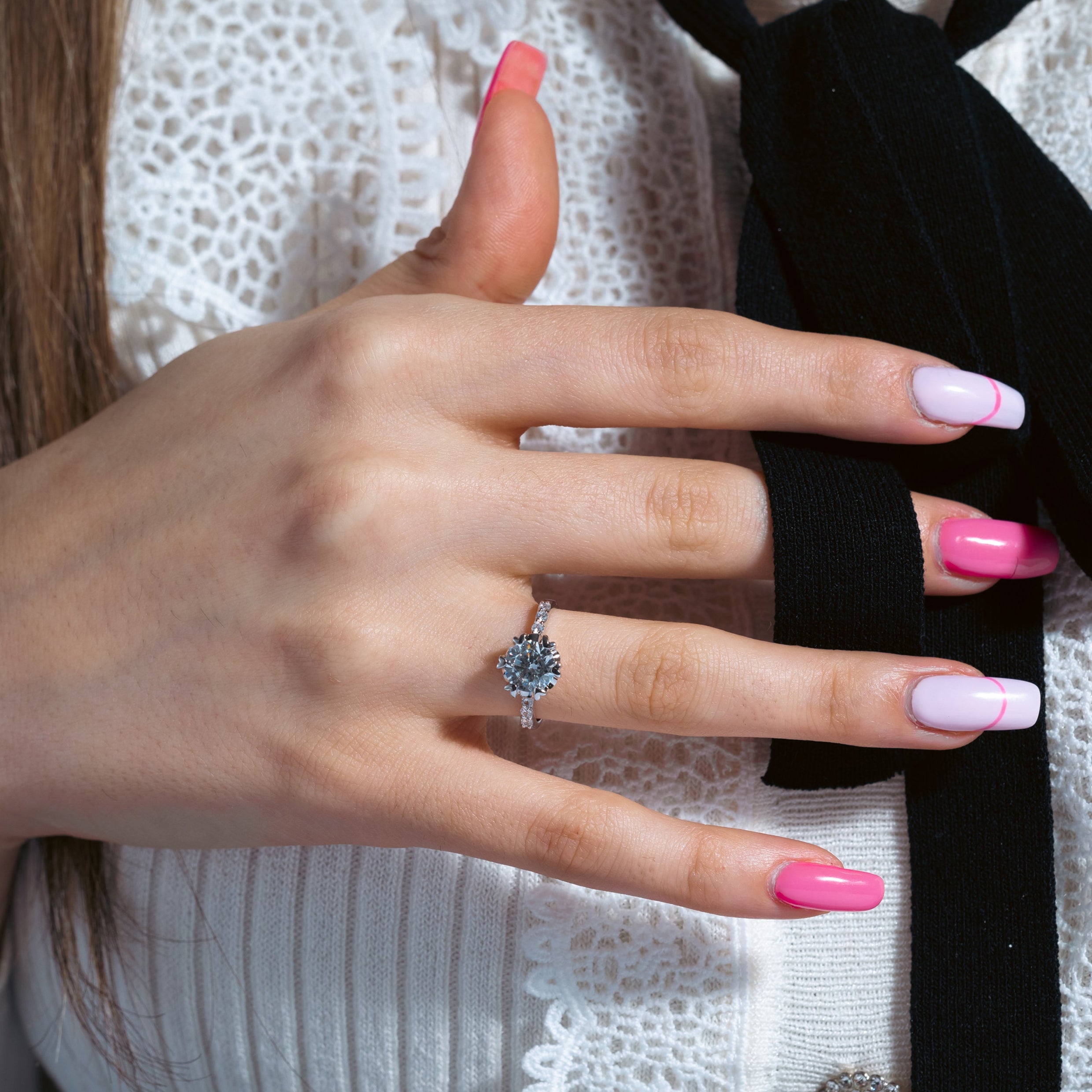 Rhodium Plated 925 Sterling Silver Clear CZ Bridal Ring - BGR00398