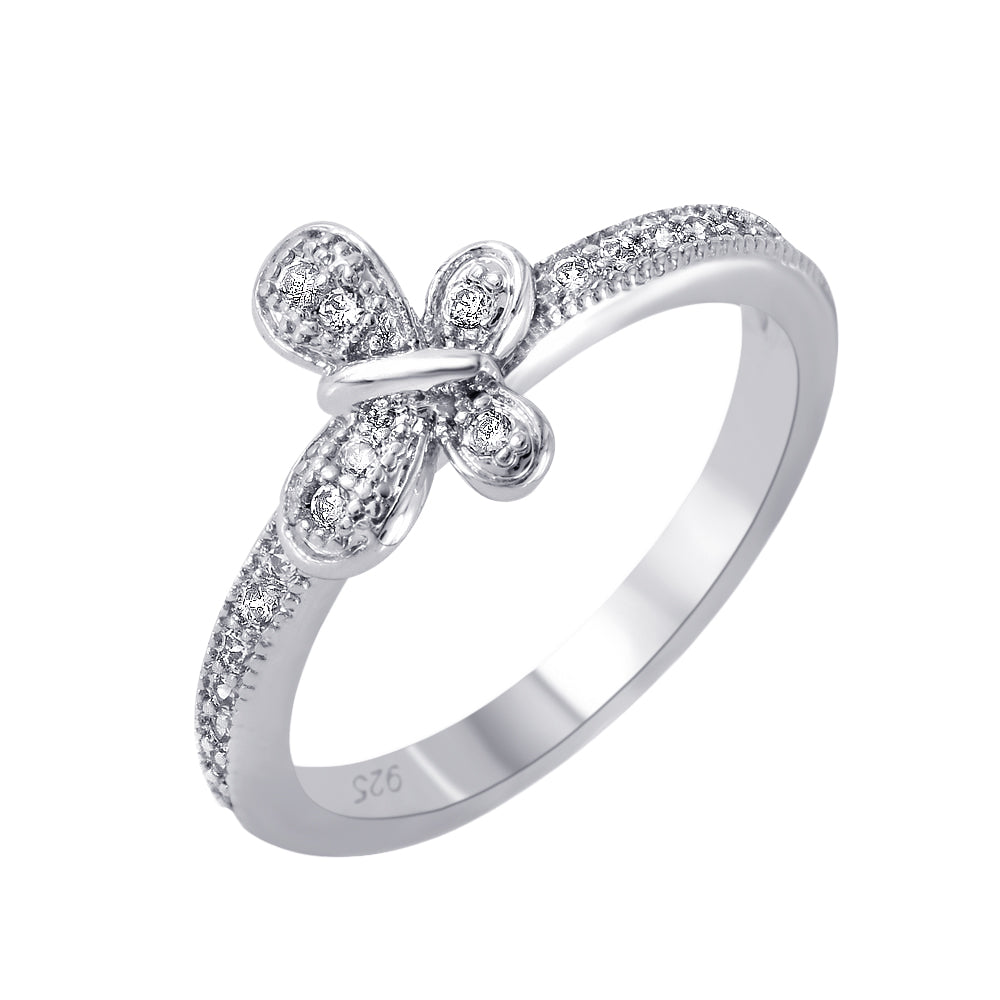 Anillo de mariposa con circonita cúbica transparente chapado en rodio de plata 925 - BGR00615