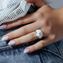 Clearance-Silver 925 Rhodium Plated White Enamel CZ Dot Dome Ring - STR00681