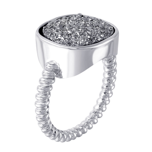 Closeout-Anillo de plata 925 con piedras preciosas druzy cuadradas chapadas en rodio - BGR00765