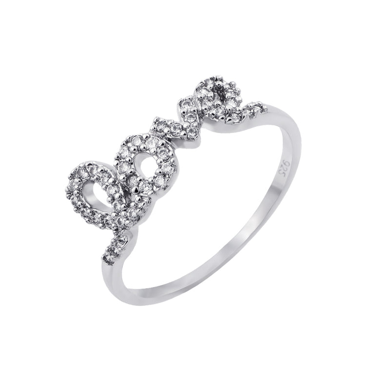 Silver 925 Rhodium Plated Clear CZ Love Ring - BGR00781RHD