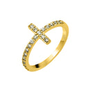 Silver 925 Gold Plated Clear Inlay CZ Cross Ring - BGR00783GP