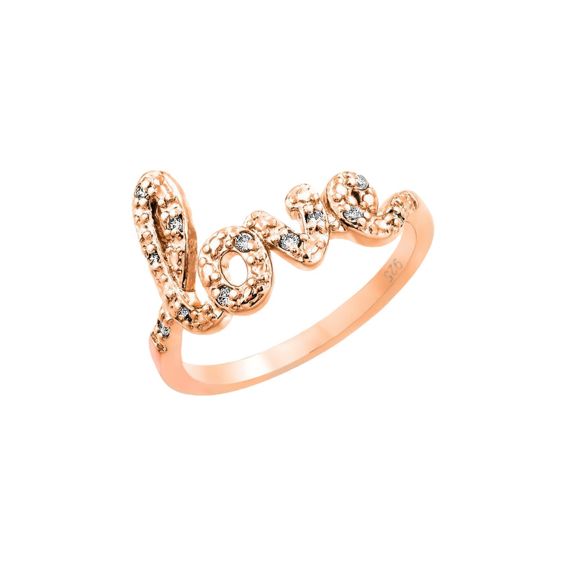 Silver 925 Rose Gold Plated Clear CZ Love Ring - BGR00787RGP