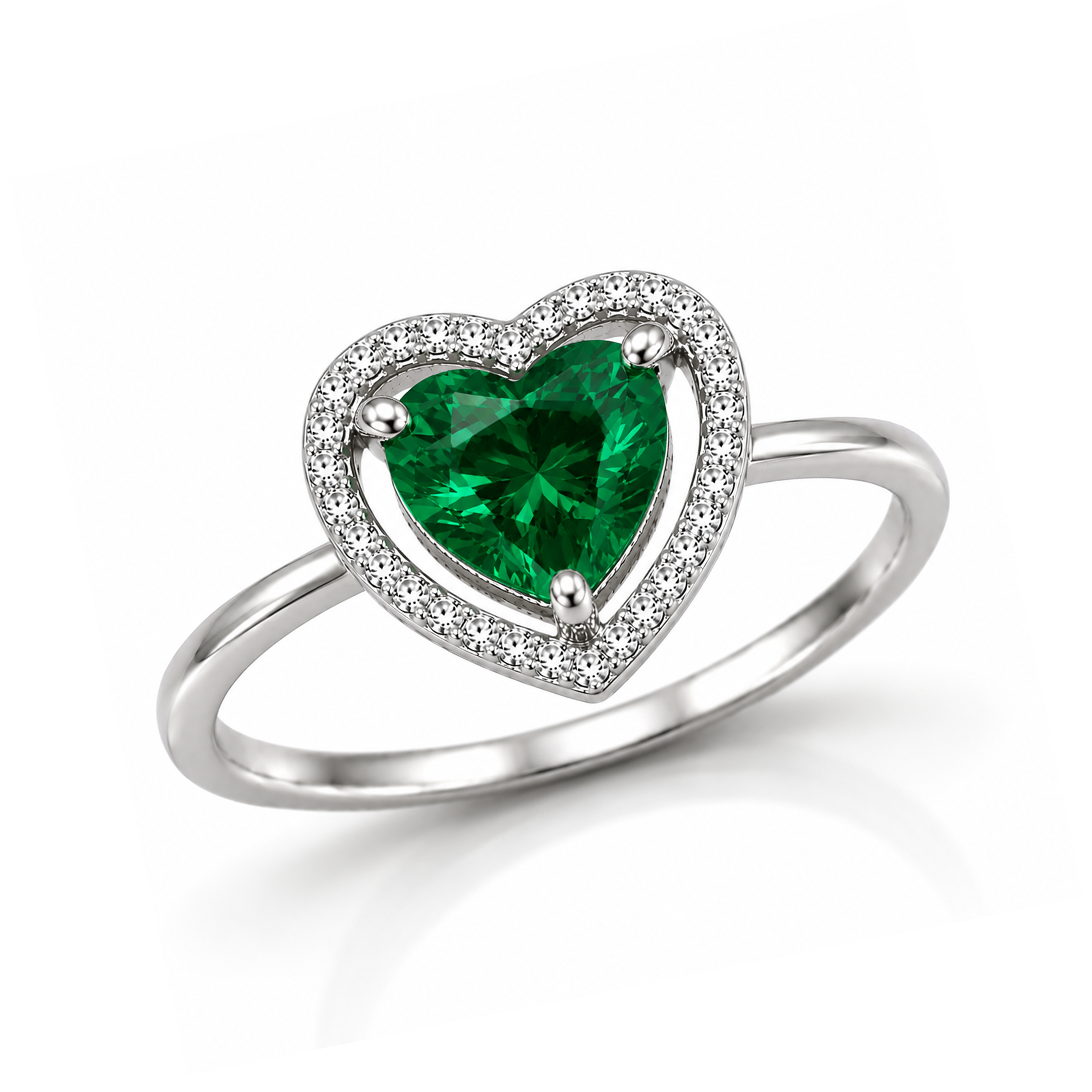 Rhodium Plated 925 Sterling Silver Clear Halo Heart Engagement Ring - BGR01139