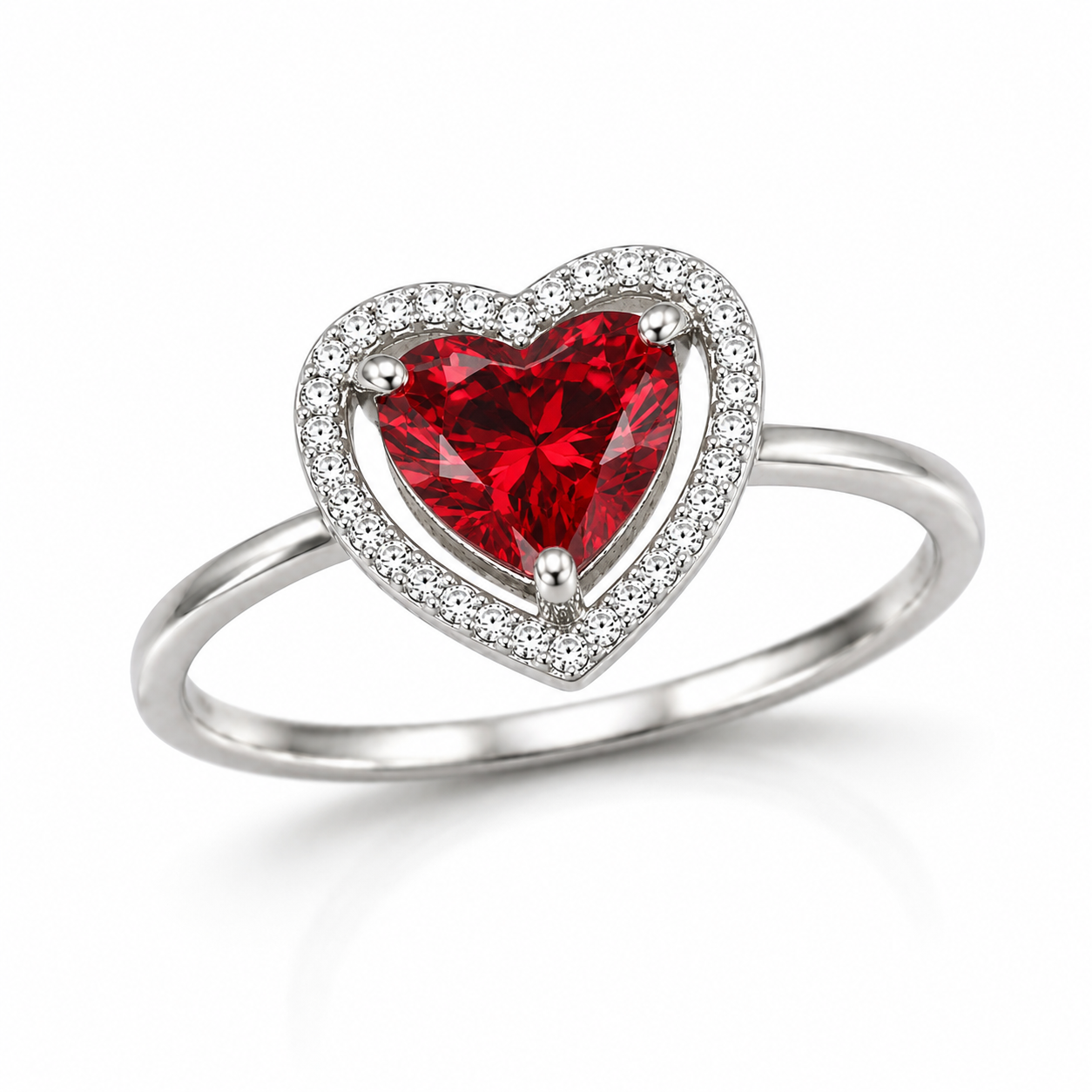 Rhodium Plated 925 Sterling Silver Clear Halo Heart Engagement Ring - BGR01139