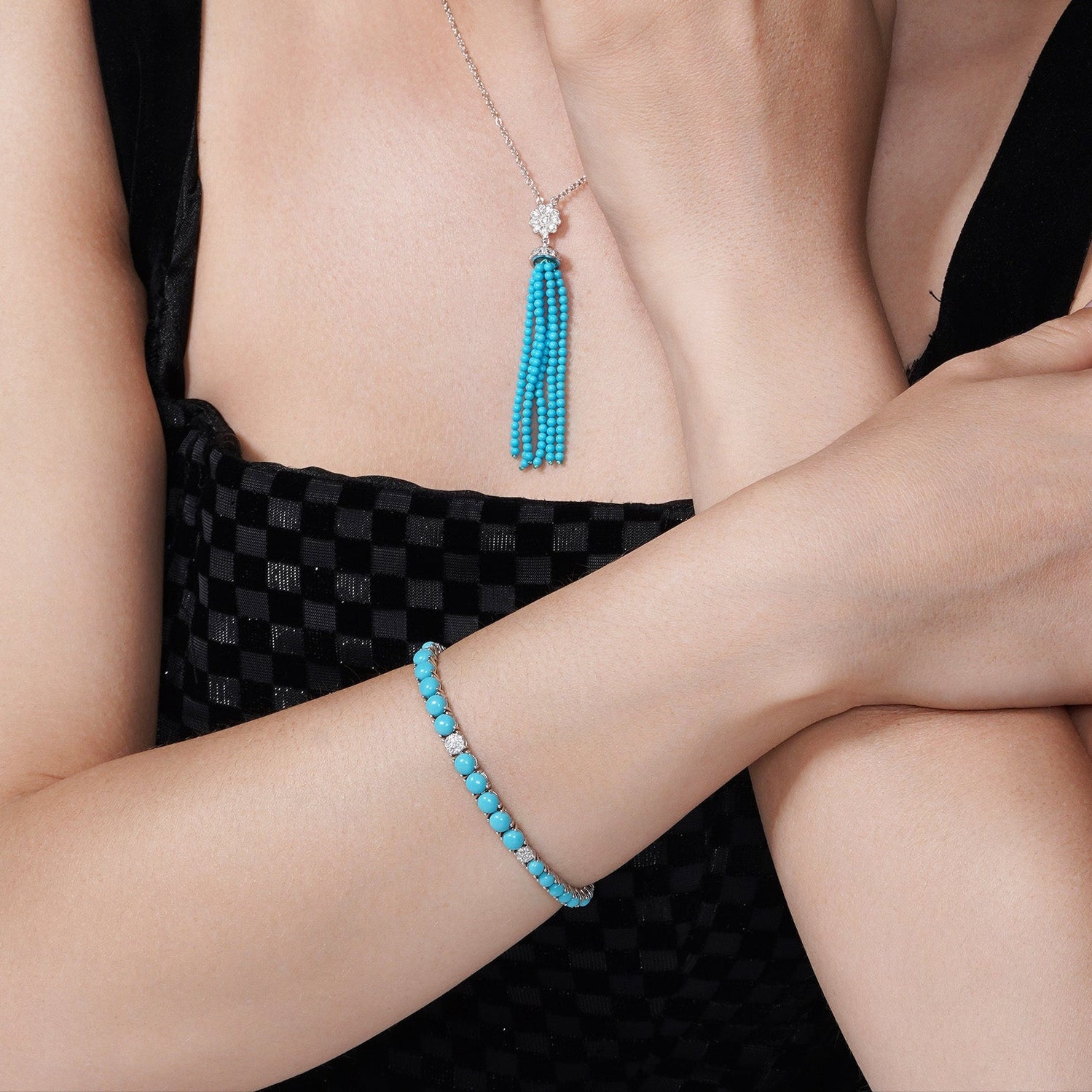 Rhodium Plated 925 Sterling Silver Turquoise and Clear CZ 5mm