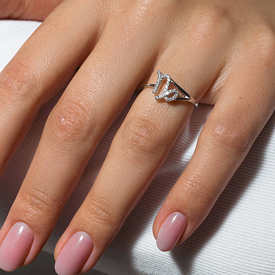 Rhodium Plated 925 Sterling Silver Capricorn CZ Zodiac Sign Ring