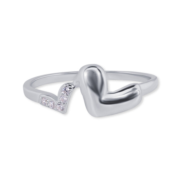 Silver 925 Rhodium Plated Twin Hearts Clear CZ 1.7mm Ring - BGR01368