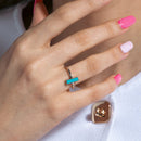 Rhodium Plated 925 Sterling Silver  Turquoise Stone Bar Ring - BGR01371