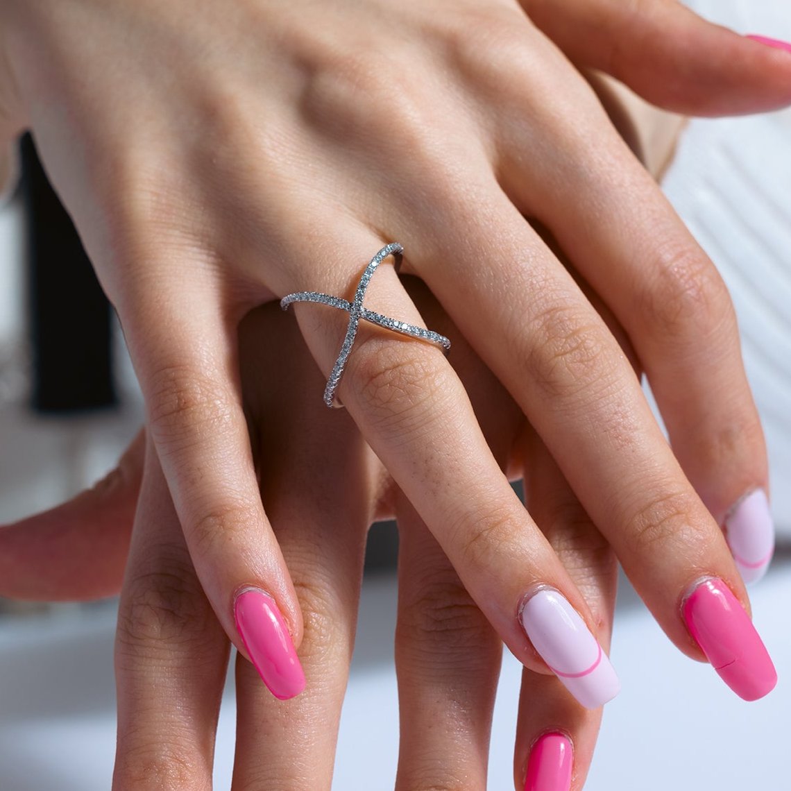 Silver 925 Rhodium Plated Wavy X Ring - BGR00965