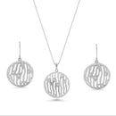 Juego de aretes y collar colgante con forma de cebra abierta redonda chapada en rodio de plata 925 - BGS00018