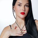 Liquidación - Conjunto de aretes y collar colgantes de círculo abierto en plata 925 oxidada y rodiada - BGS00020