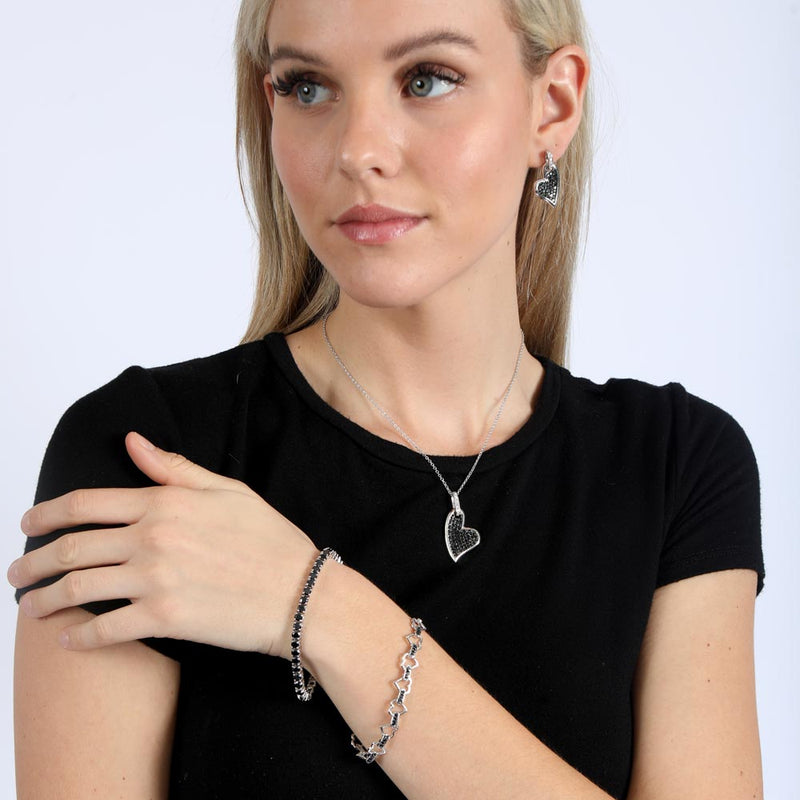 Silver 925 and Black Rhodium Plated Multiple Open Heart CZ Bracelet - BGB00045