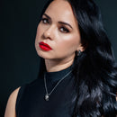 Liquidación - Conjunto de pendientes y collar con clip francés con estampado de rayas de cebra negras y baño de rodio en plata 925 - BGS00064