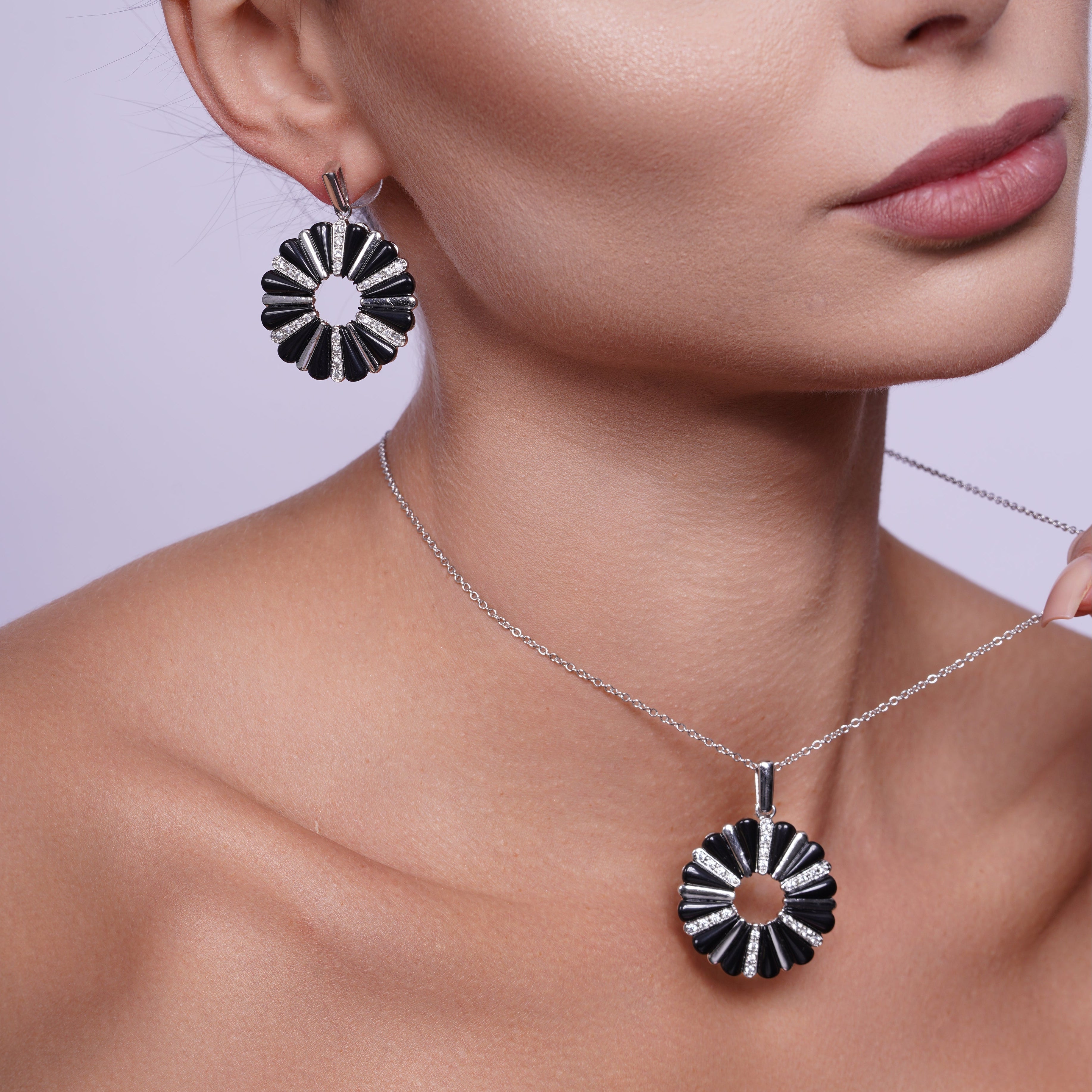 Clearance-Silver 925 Rhodium Plated Open Flower Cookie Set - BGS00071