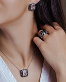 Clearance-Silver 925 Rhodium Plated Black and White Leopard Print Spot Ring - BGR00149