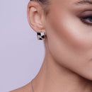 Clearance-Silver 925 Rhodium Plated Square Black Onyx Pave Set Clear CZ Stud Earring and Dangling Necklace Set - BGS00076