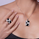 Clearance-Silver 925 Rhodium Plated Square Black Onyx Pave Set Clear CZ Stud Earring and Dangling Necklace Set - BGS00076