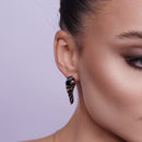 Clearance-Silver 925 Rhodium Plated Zebra Stripe Print Drop CZ Stud Earring and Necklace Set - BGS00083-BLK