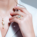 Clearance-Silver 925 Gold Plated White Enamel Clear CZ Stripe Egg Ring - BGR00318