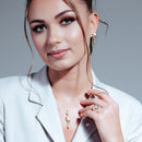 Closeout-Juego de aretes y collar con circonita cúbica y estampado de rayas de cebra chapado en oro 925 - BGS00083