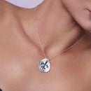 Clearance-Silver 925 Rhodium Plated Matte Finish Fleur De Lis Crest Black CZ Stud Earring and Necklace Set - BGS00094