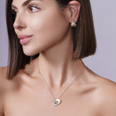 Clearance-Silver 925 Rhodium and Gold Plated Matte Finish Shell Heart Stud Earring and Necklace Set - BGS00095