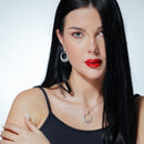 Clearance-Silver 925 Rhodium Plated Open Circle Crescent Clear CZ Dangling Set - BGS00117